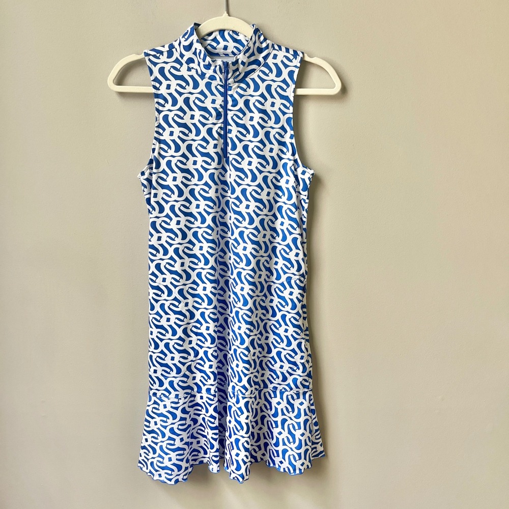 X by Gottex Dress Women's Small Golf Tennis Blue White Quarter Zip Sporty Preppy